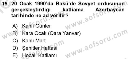 Çağdaş Türk Dünyası Dersi 2025 - 2026 Yılı (Vize) Ara Sınav Soruları 15. Soru