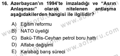 Çağdaş Türk Dünyası Dersi 2025 - 2026 Yılı (Vize) Ara Sınav Soruları 16. Soru