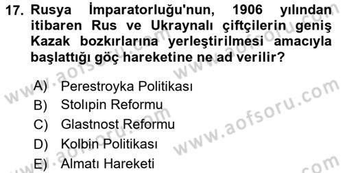 Çağdaş Türk Dünyası Dersi 2025 - 2026 Yılı (Vize) Ara Sınav Soruları 17. Soru