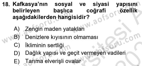Çağdaş Türk Dünyası Dersi 2025 - 2026 Yılı (Vize) Ara Sınav Soruları 18. Soru