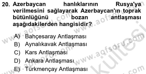 Çağdaş Türk Dünyası Dersi 2025 - 2026 Yılı (Vize) Ara Sınav Soruları 20. Soru