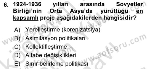 Çağdaş Türk Dünyası Dersi 2025 - 2026 Yılı (Vize) Ara Sınav Soruları 6. Soru