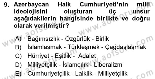 Çağdaş Türk Dünyası Dersi 2025 - 2026 Yılı (Vize) Ara Sınav Soruları 9. Soru