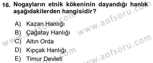 Çağdaş Türk Dünyası Dersi 2025 - 2026 Yılı (Final) Dönem Sonu Sınav Soruları 16. Soru