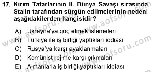 Çağdaş Türk Dünyası Dersi 2025 - 2026 Yılı (Final) Dönem Sonu Sınav Soruları 17. Soru