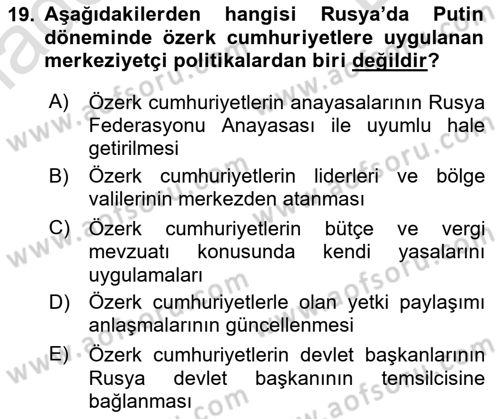 Çağdaş Türk Dünyası Dersi 2025 - 2026 Yılı (Final) Dönem Sonu Sınav Soruları 19. Soru