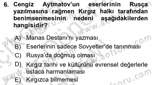 Çağdaş Türk Dünyası Dersi 2025 - 2026 Yılı (Final) Dönem Sonu Sınav Soruları 6. Soru