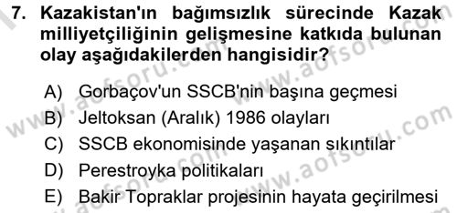 Çağdaş Türk Dünyası Dersi 2025 - 2026 Yılı (Final) Dönem Sonu Sınav Soruları 7. Soru