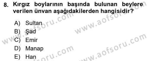 Çağdaş Türk Dünyası Dersi 2025 - 2026 Yılı (Final) Dönem Sonu Sınav Soruları 8. Soru