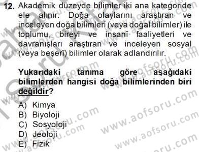 Bilim Tarihi Dersi 2014 - 2015 Yılı (Vize) Ara Sınav Soruları 12. Soru