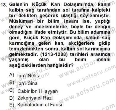 Bilim Tarihi Dersi 2014 - 2015 Yılı (Vize) Ara Sınav Soruları 13. Soru