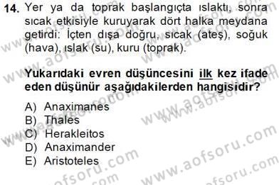 Bilim Tarihi Dersi 2014 - 2015 Yılı (Vize) Ara Sınav Soruları 14. Soru