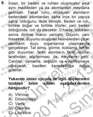 Bilim Tarihi Dersi 2014 - 2015 Yılı (Vize) Ara Sınav Soruları 8. Soru