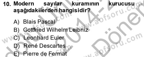 Bilim Tarihi Dersi 2014 - 2015 Yılı (Final) Dönem Sonu Sınav Soruları 10. Soru