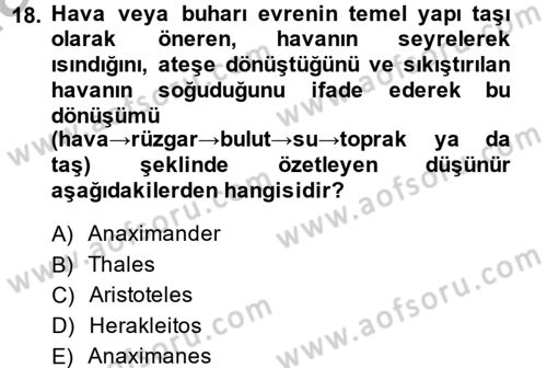 Bilim Tarihi Dersi 2014 - 2015 Yılı (Final) Dönem Sonu Sınav Soruları 18. Soru