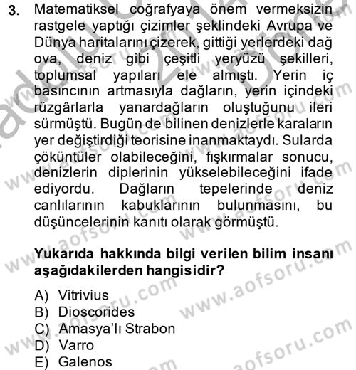 Bilim Tarihi Dersi 2014 - 2015 Yılı (Final) Dönem Sonu Sınav Soruları 3. Soru