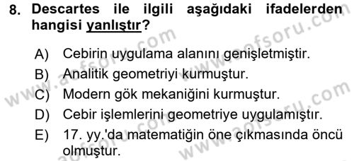 Bilim Tarihi Dersi 2015 - 2016 Yılı (Final) Dönem Sonu Sınav Soruları 8. Soru