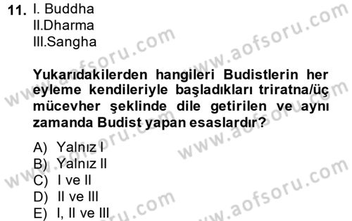 Yaşayan Dünya Dinleri Dersi 2014 - 2015 Yılı (Vize) Ara Sınav Soruları 11. Soru