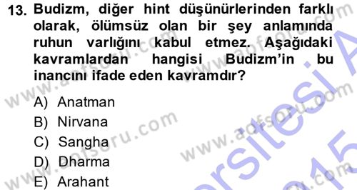 Yaşayan Dünya Dinleri Dersi 2014 - 2015 Yılı (Vize) Ara Sınav Soruları 13. Soru