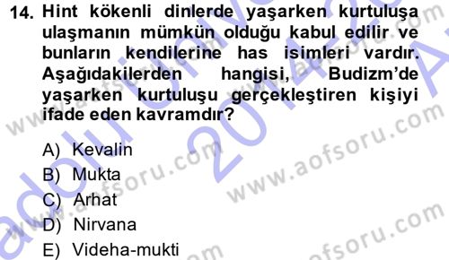 Yaşayan Dünya Dinleri Dersi 2014 - 2015 Yılı (Vize) Ara Sınavı 14. Soru