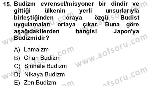 Yaşayan Dünya Dinleri Dersi 2014 - 2015 Yılı (Vize) Ara Sınav Soruları 15. Soru