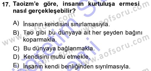 Yaşayan Dünya Dinleri Dersi 2014 - 2015 Yılı (Vize) Ara Sınav Soruları 17. Soru
