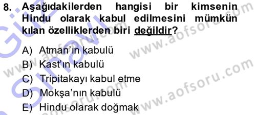 Yaşayan Dünya Dinleri Dersi 2014 - 2015 Yılı (Vize) Ara Sınav Soruları 8. Soru