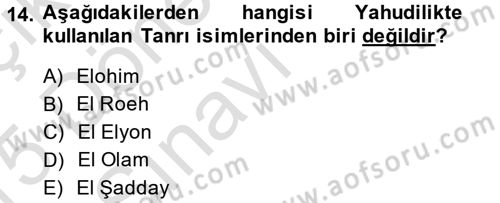Yaşayan Dünya Dinleri Dersi 2014 - 2015 Yılı Tek Ders Sınav Soruları 14. Soru