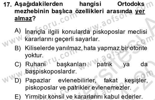 Yaşayan Dünya Dinleri Dersi 2014 - 2015 Yılı Tek Ders Sınav Soruları 17. Soru