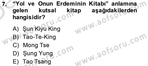 Yaşayan Dünya Dinleri Dersi 2014 - 2015 Yılı Tek Ders Sınav Soruları 7. Soru