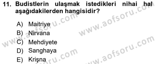 Yaşayan Dünya Dinleri Dersi 2015 - 2016 Yılı (Vize) Ara Sınav Soruları 11. Soru