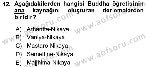 Yaşayan Dünya Dinleri Dersi 2015 - 2016 Yılı (Vize) Ara Sınav Soruları 12. Soru