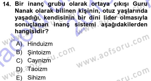 Yaşayan Dünya Dinleri Dersi 2015 - 2016 Yılı (Vize) Ara Sınavı 14. Soru