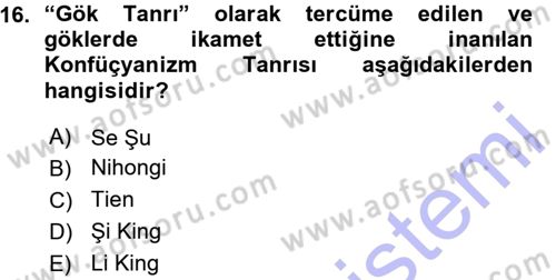 Yaşayan Dünya Dinleri Dersi 2015 - 2016 Yılı (Vize) Ara Sınav Soruları 16. Soru