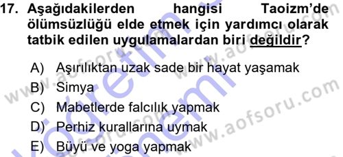 Yaşayan Dünya Dinleri Dersi 2015 - 2016 Yılı (Vize) Ara Sınav Soruları 17. Soru