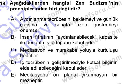 Yaşayan Dünya Dinleri Dersi 2015 - 2016 Yılı (Vize) Ara Sınav Soruları 18. Soru