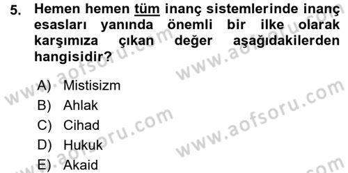 Yaşayan Dünya Dinleri Dersi 2015 - 2016 Yılı (Vize) Ara Sınav Soruları 5. Soru