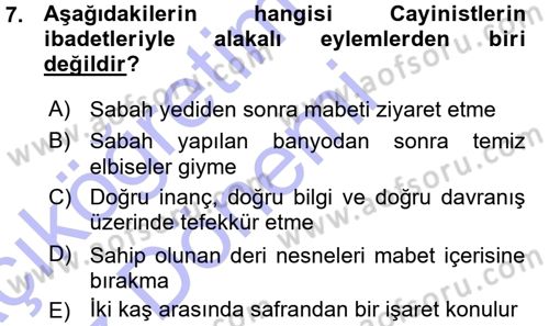 Yaşayan Dünya Dinleri Dersi 2015 - 2016 Yılı (Vize) Ara Sınav Soruları 7. Soru
