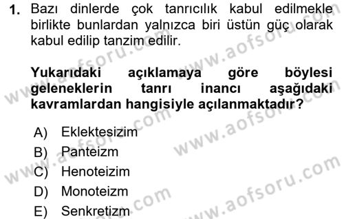 Yaşayan Dünya Dinleri Dersi 2015 - 2016 Yılı (Final) Dönem Sonu Sınav Soruları 1. Soru