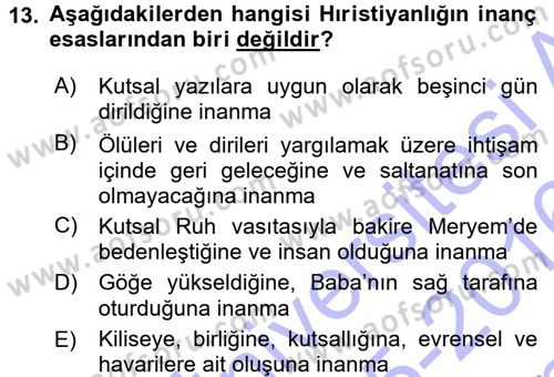 Yaşayan Dünya Dinleri Dersi 2015 - 2016 Yılı (Final) Dönem Sonu Sınav Soruları 13. Soru
