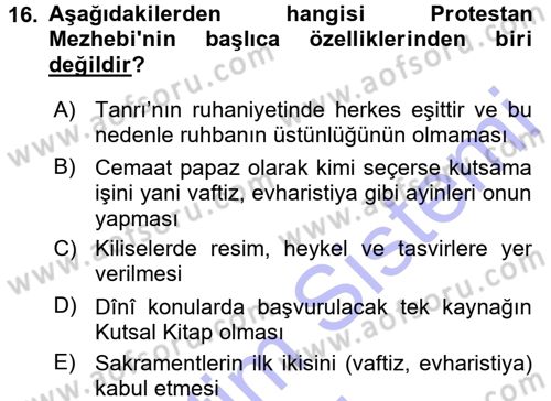 Yaşayan Dünya Dinleri Dersi 2015 - 2016 Yılı (Final) Dönem Sonu Sınav Soruları 16. Soru
