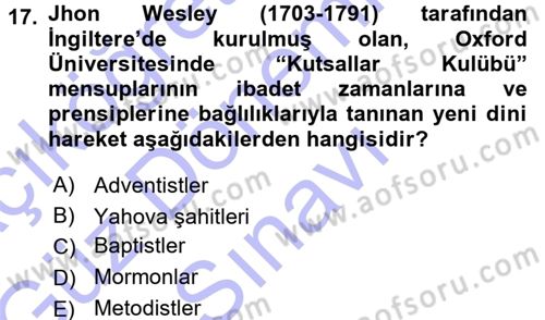 Yaşayan Dünya Dinleri Dersi 2015 - 2016 Yılı (Final) Dönem Sonu Sınav Soruları 17. Soru