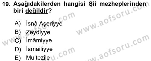 Yaşayan Dünya Dinleri Dersi 2015 - 2016 Yılı (Final) Dönem Sonu Sınavı 19. Soru