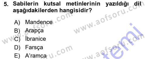 Yaşayan Dünya Dinleri Dersi 2015 - 2016 Yılı (Final) Dönem Sonu Sınav Soruları 5. Soru