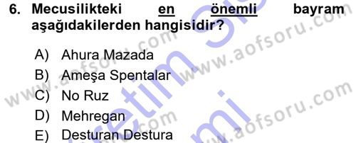 Yaşayan Dünya Dinleri Dersi 2015 - 2016 Yılı (Final) Dönem Sonu Sınav Soruları 6. Soru