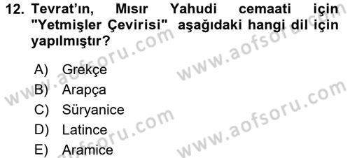 Yaşayan Dünya Dinleri Dersi 2015 - 2016 Yılı Tek Ders Sınavı 12. Soru