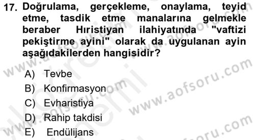 Yaşayan Dünya Dinleri Dersi 2015 - 2016 Yılı Tek Ders Sınav Soruları 17. Soru