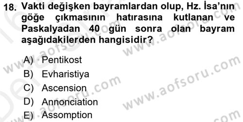 Yaşayan Dünya Dinleri Dersi 2015 - 2016 Yılı Tek Ders Sınav Soruları 18. Soru