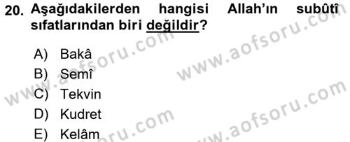 Yaşayan Dünya Dinleri Dersi 2015 - 2016 Yılı Tek Ders Sınav Soruları 20. Soru