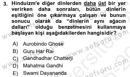 Yaşayan Dünya Dinleri Dersi 2015 - 2016 Yılı Tek Ders Sınavı 3. Soru